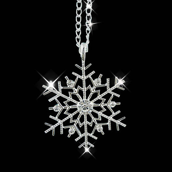 Frozen Snowflake Shiny Rhinestone Pendant Chain Necklace